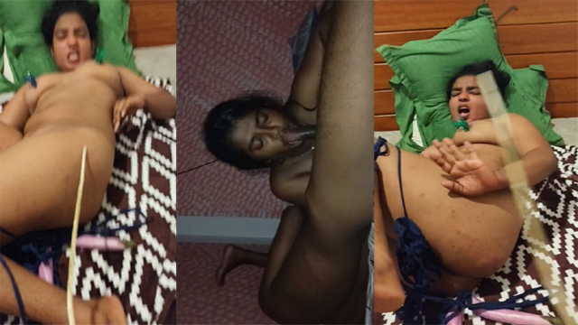 Lankan Chubby Wife Bj & Fucked in Two Holes Using Brinjals